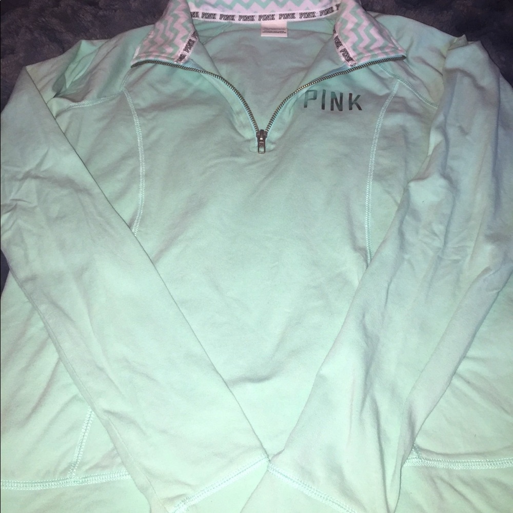 PINK mint green quarter zip top w/ chevron print.